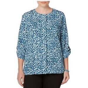 Laura Scott Ladies  Plus Blouse Animal Print Size 1X Blue Animal Print